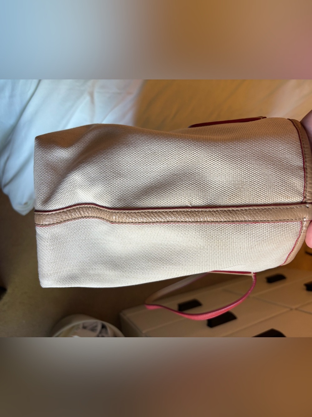 COACH Shoulder Zip Top Shopper Tote White Chalk HORSE CARRIAGE CANVAS - Picture 10 of 16